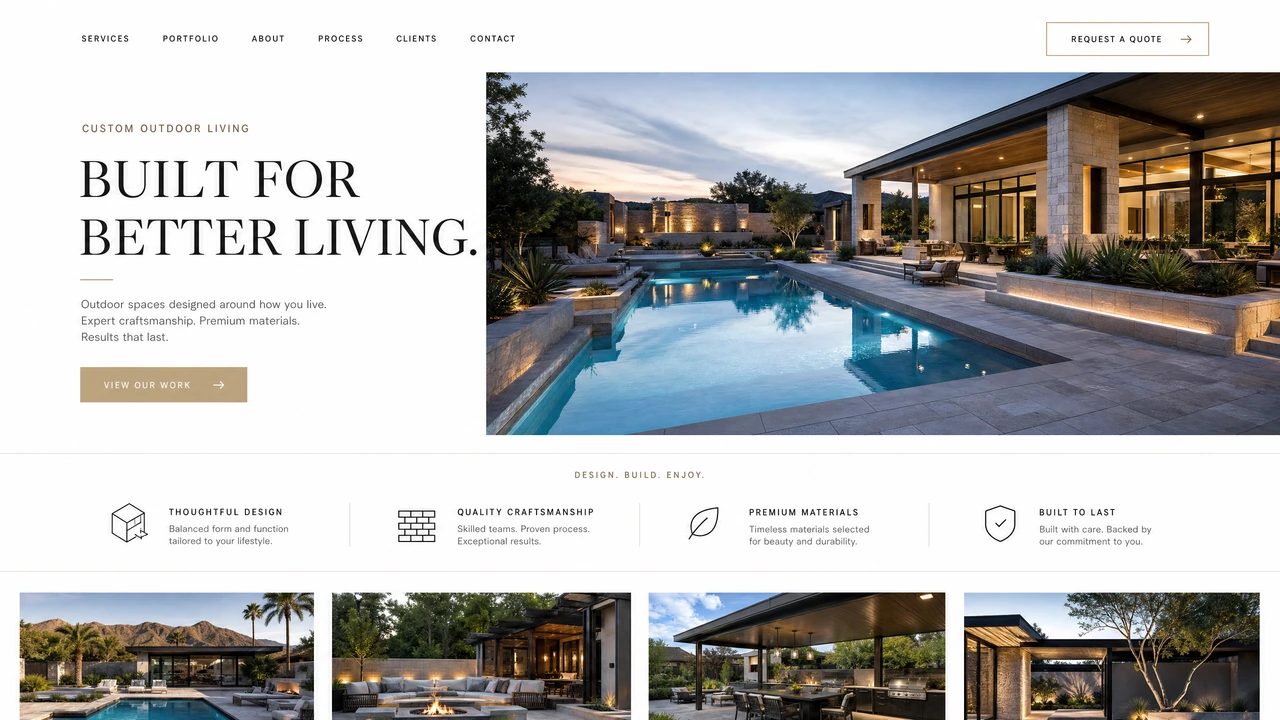 Clean design direction: spacious layout, restrained type, plenty of white space