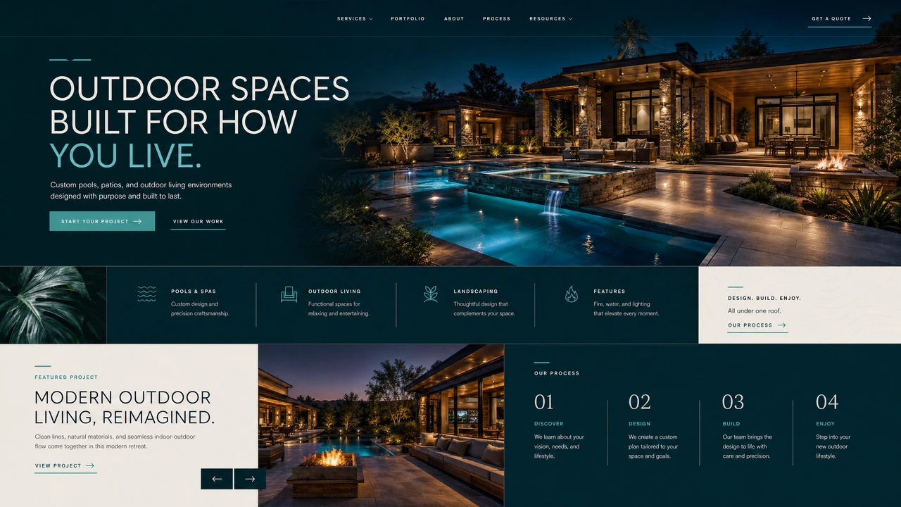 Modern design direction: contemporary layout with a deep color field