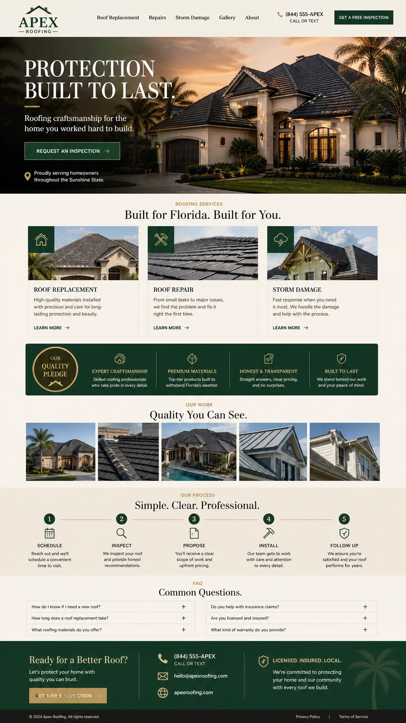Roofing website design example in the Traditional direction