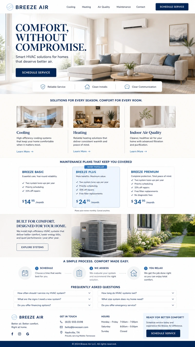 HVAC website design example in the Clean direction