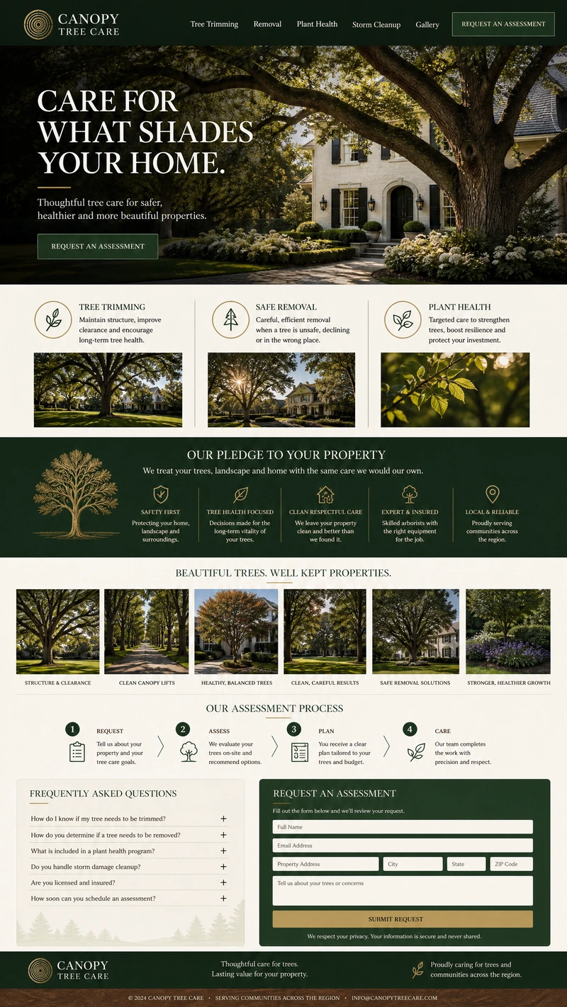 Tree service website design example in the Traditional direction