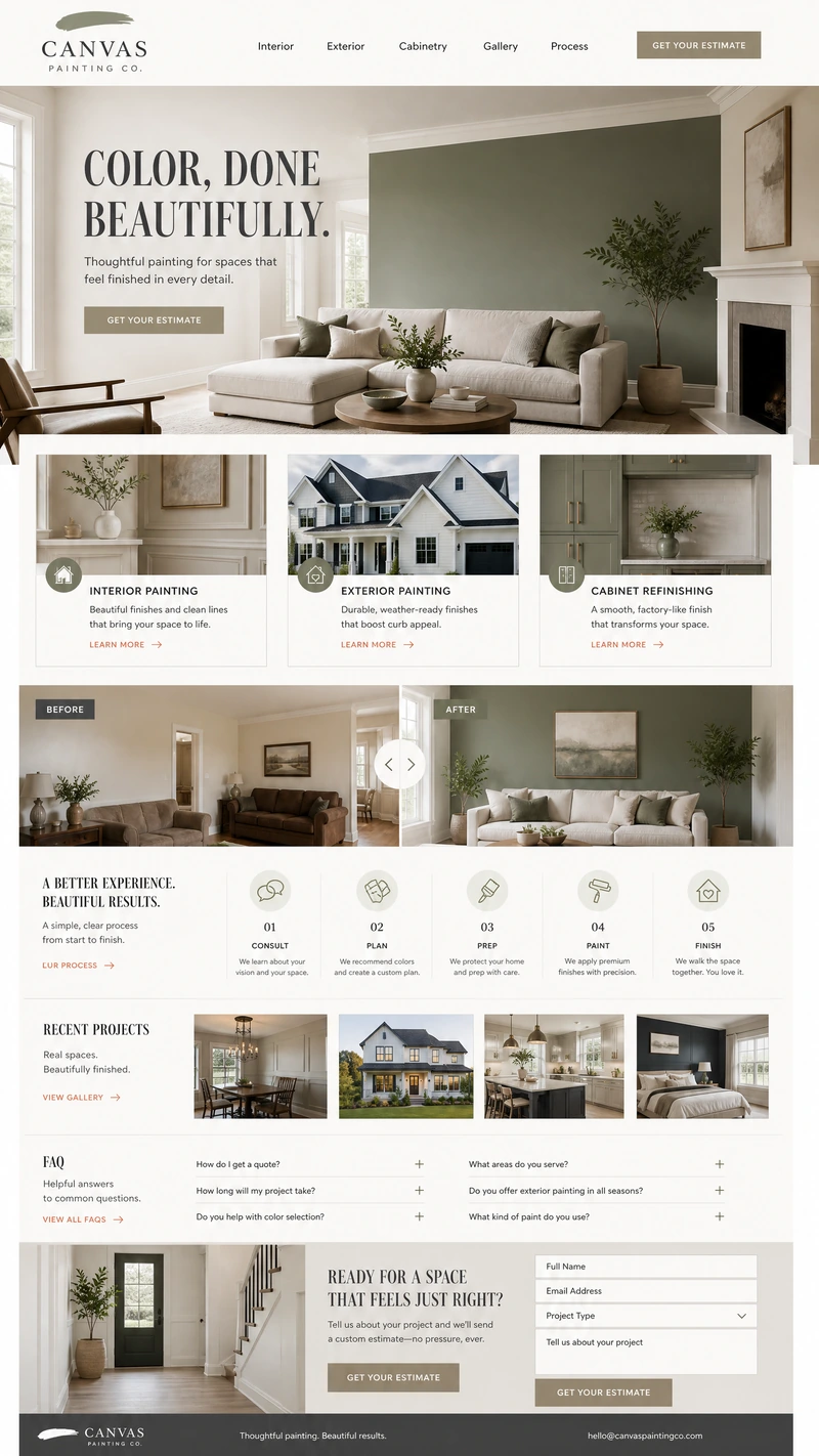 Painting website design example in the Clean direction