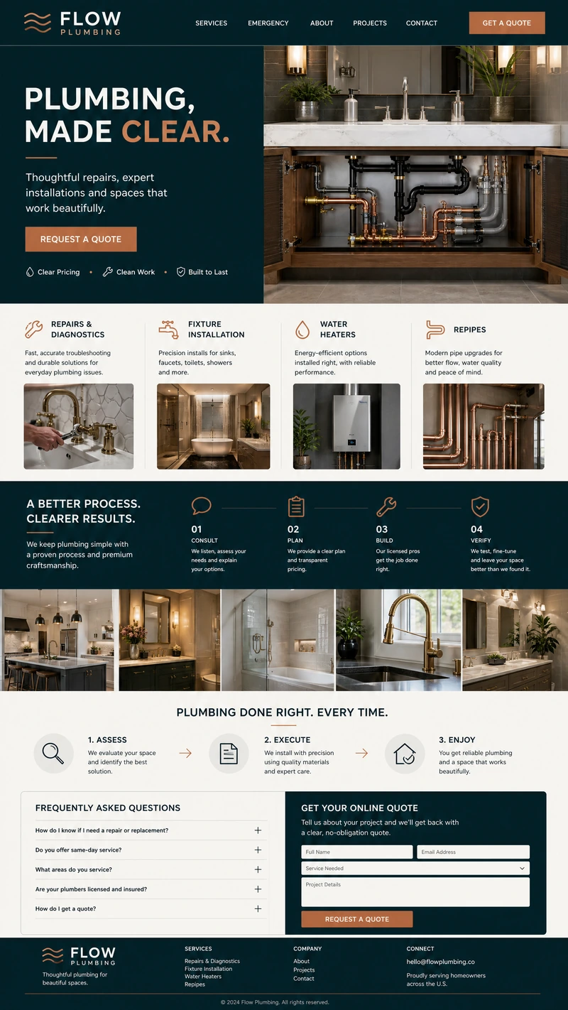 Plumbing website design example in the Modern direction