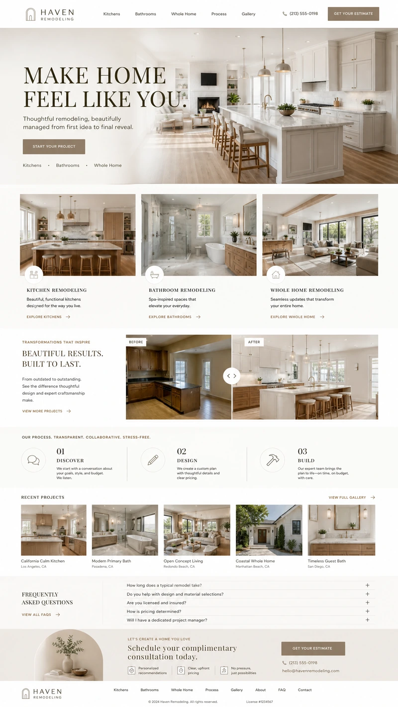Remodeling website design example in the Clean direction