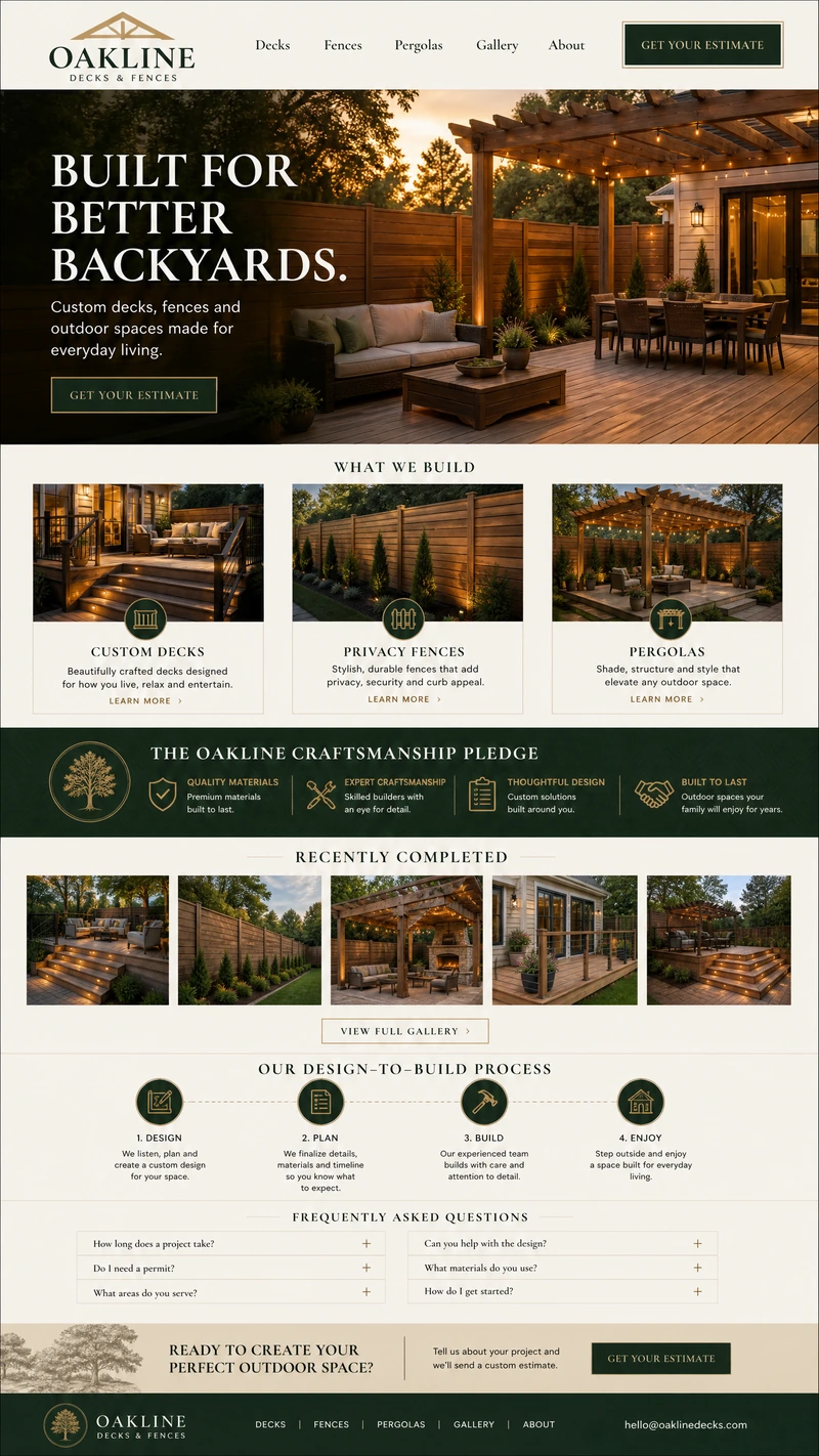 Decks website design example in the Traditional direction