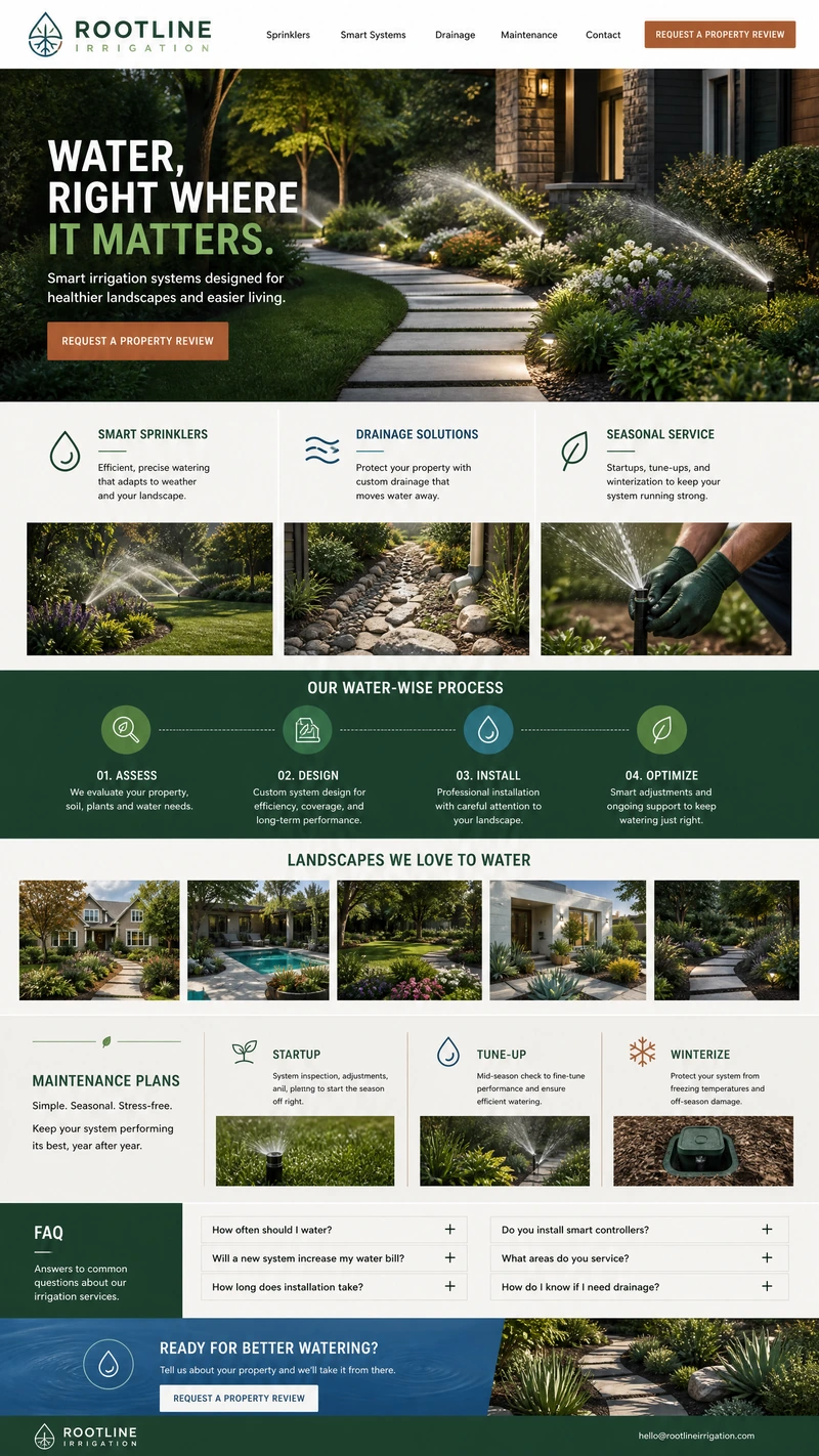 Irrigation website design example in the Modern direction