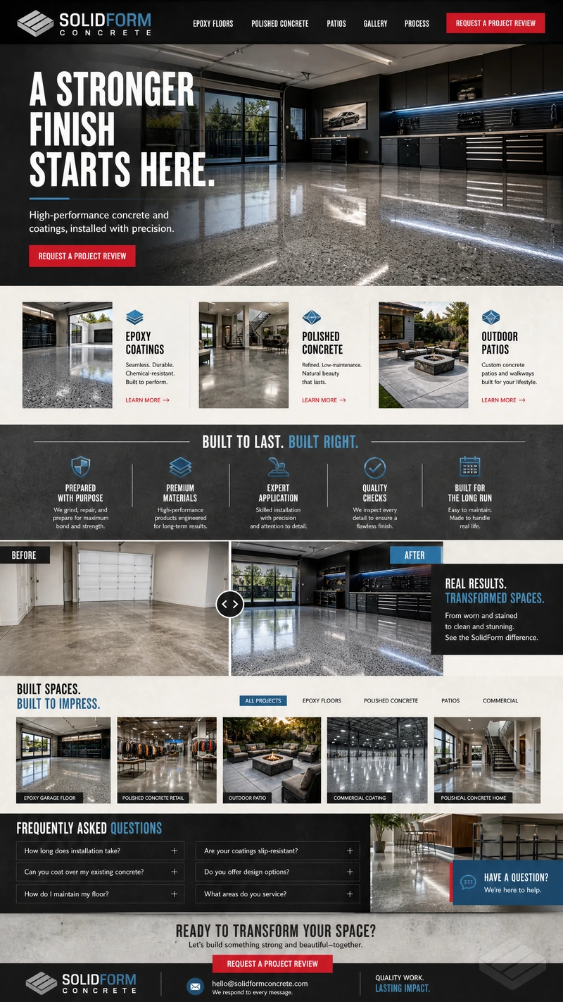 Concrete website design example in the Modern direction