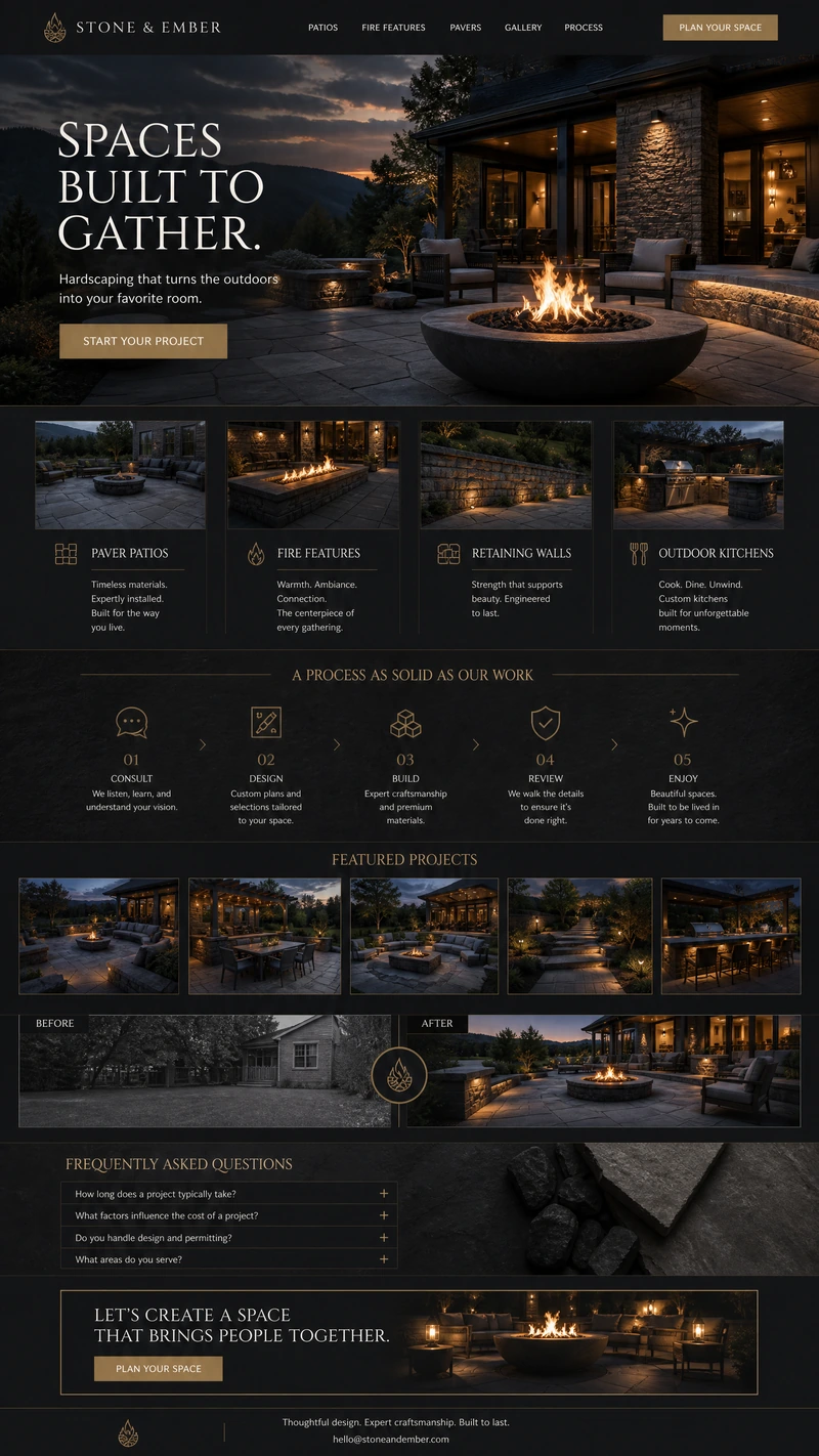 Hardscaping website design example in the Premium direction